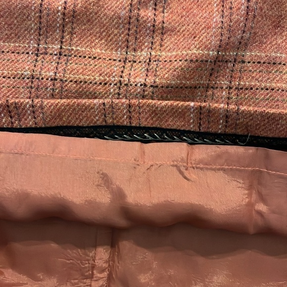 J McLaughlin Fully lined Orange Plaid Wool Mini Skirt w Faux Button Detail  4 - Picture 2 of 5